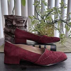Ferragamo Neutral Taupe Suede Loafers Monochrome Stitching Block Heel Square Toe